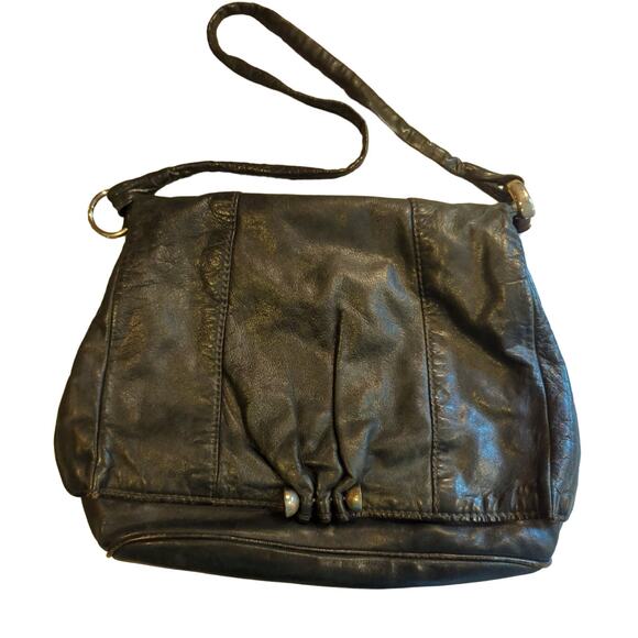 Vintage Cul-de-sac Large Black Leather Flap Satchel Bag Silver Accents 16x12x4.5 - Picture 1 of 10